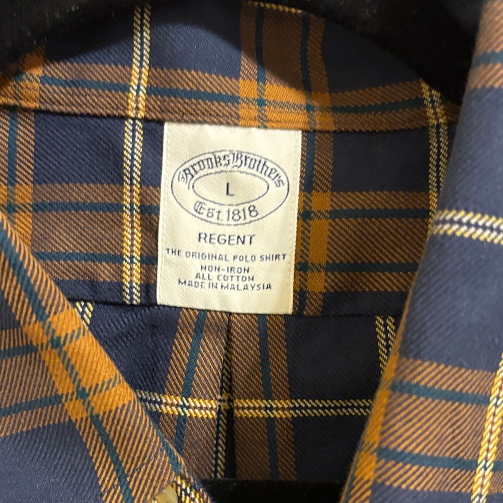 Brooks Brothers Blue and Orange Checkered Shirt, mint, size large
